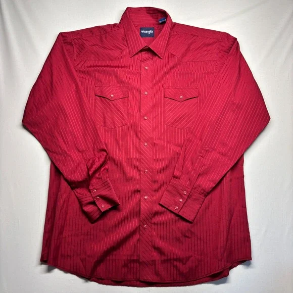Wrangler Mens Red Tonal Stripe Western Snap Shirt 2XLT 1075740WN Long Sleeve - Picture 2 of 9